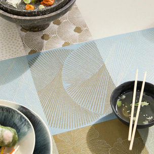 Serviette pur coton motif jacquard bleu beige Mille zen ecume