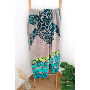Serviette de plage éponge velours Jacquard Bleu 100x175 470g/m² - Playamar
