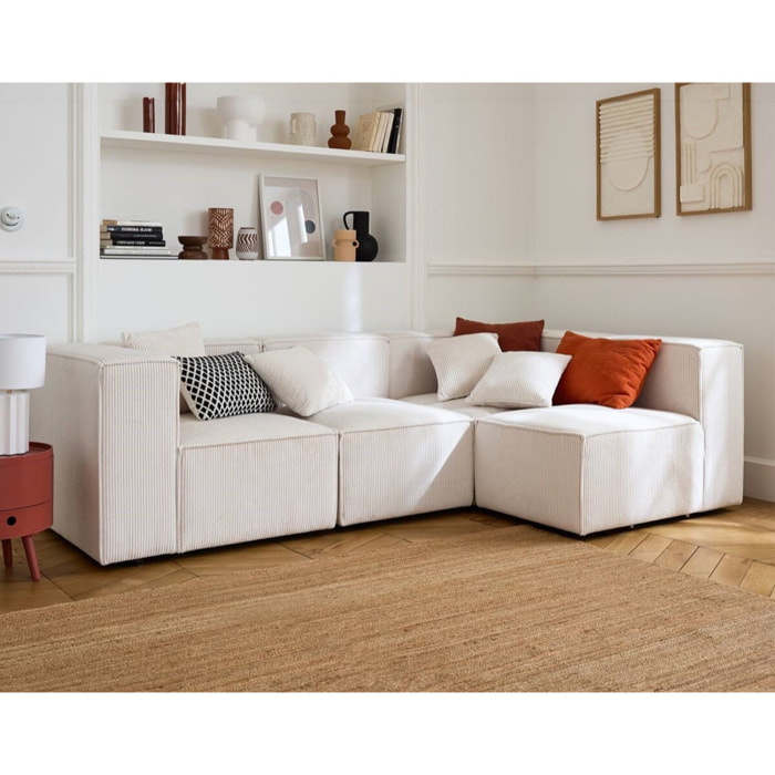 Arty - canapé modulable d'angle droit 4 places - en velours côtelé - Beige