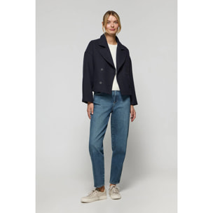 Giaccone corto Lona blu marino doppiopetto con particolari Polo Club