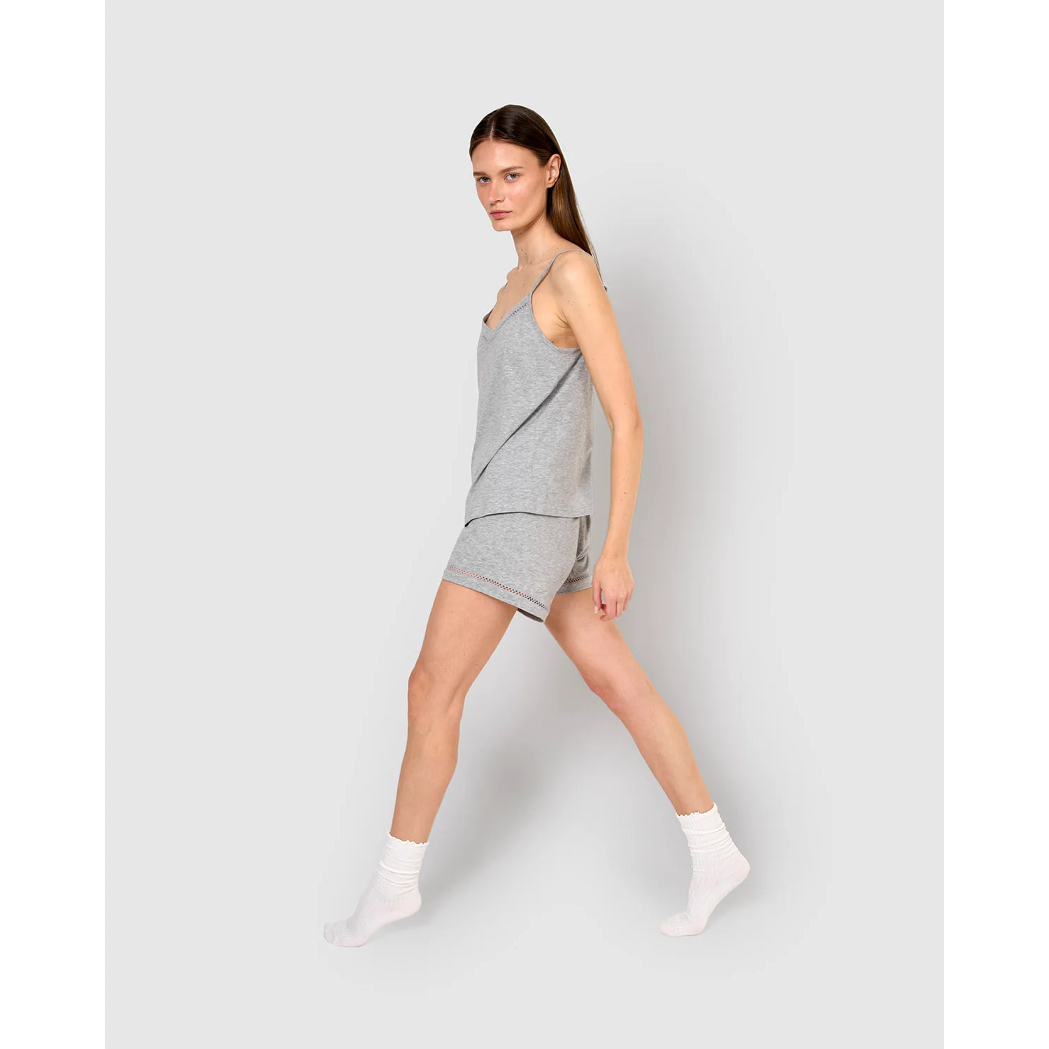 Pijama corto algodón vainica tirante gris