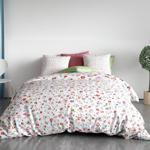 Parure de couette 3pcs 100% microfibre motif floral - blanc