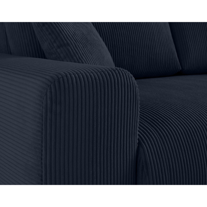Garance - canapé droit 3 places - en velours côtelé - Bleu nuit