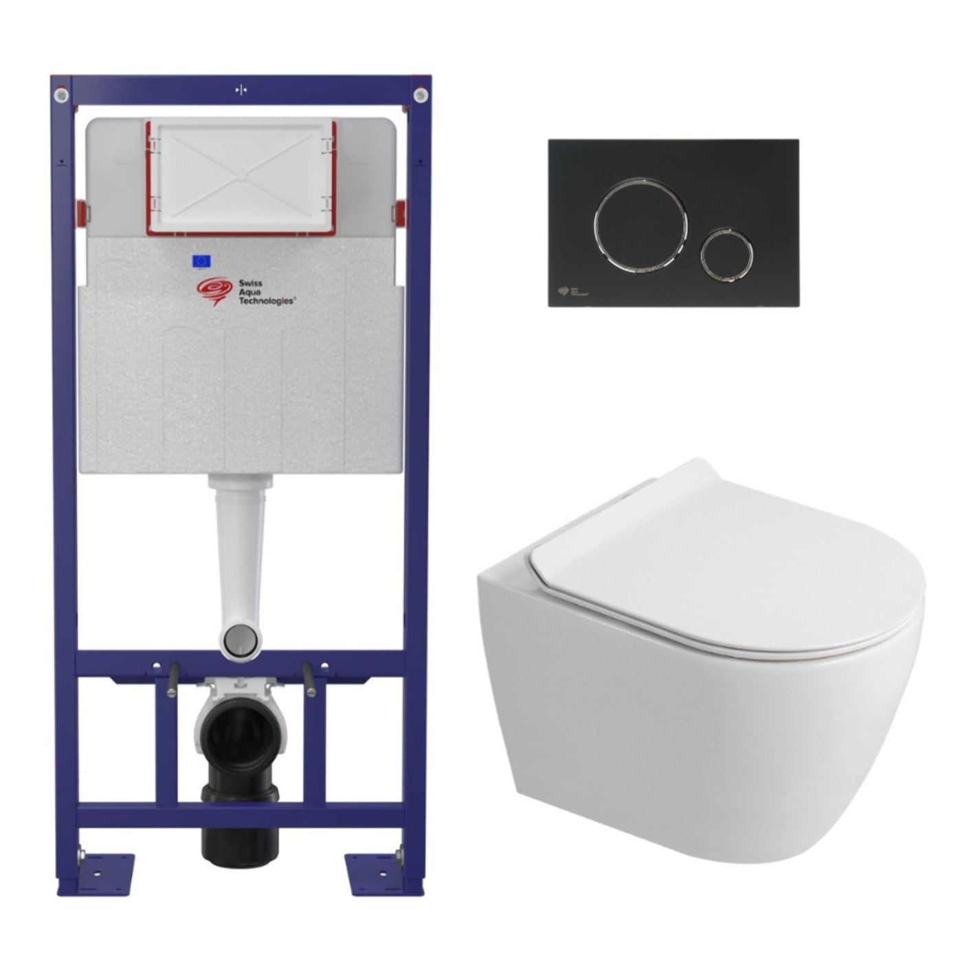 Pack WC bâti-support autoportant + WC sans bride Ceramia PixL avec abattant SoftClose + plaque noir (STCEPXWT02-U)