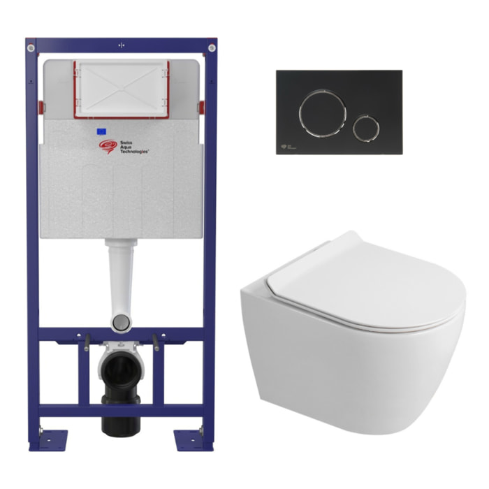 Pack WC bâti-support autoportant + WC sans bride Ceramia PixL avec abattant SoftClose + plaque noir (STCEPXWT02-U)