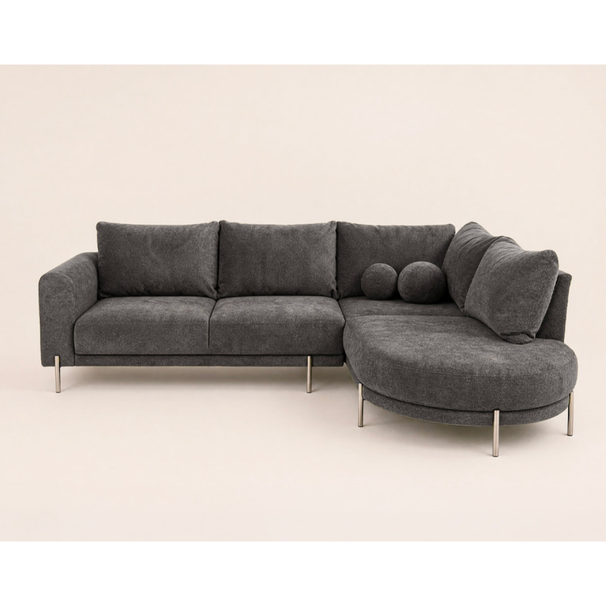 Gabin - Canapé d'angle droit 5 places en velours texturé - Gris