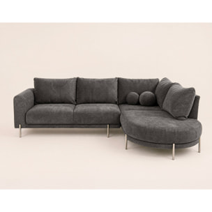 Gabin - Canapé d'angle droit 5 places en velours texturé - Gris