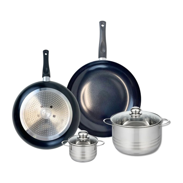 Ensemble de 2 Poêles de cuisson 28 et 32 cm et 2 faitouts 12 et 20 cm Elo Prima Brillant