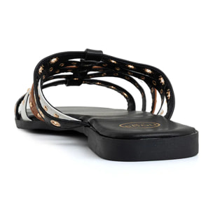Ciabatta flat tricolor con occhielli - NERO