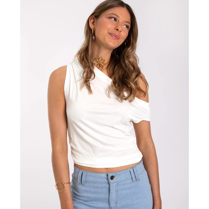 Camiseta de mujer cropped asimétrica