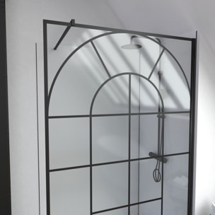Paroi de douche Déco 120x195cm Verre 5mm Sérigraphié - Barre de fixation Noir Mat
