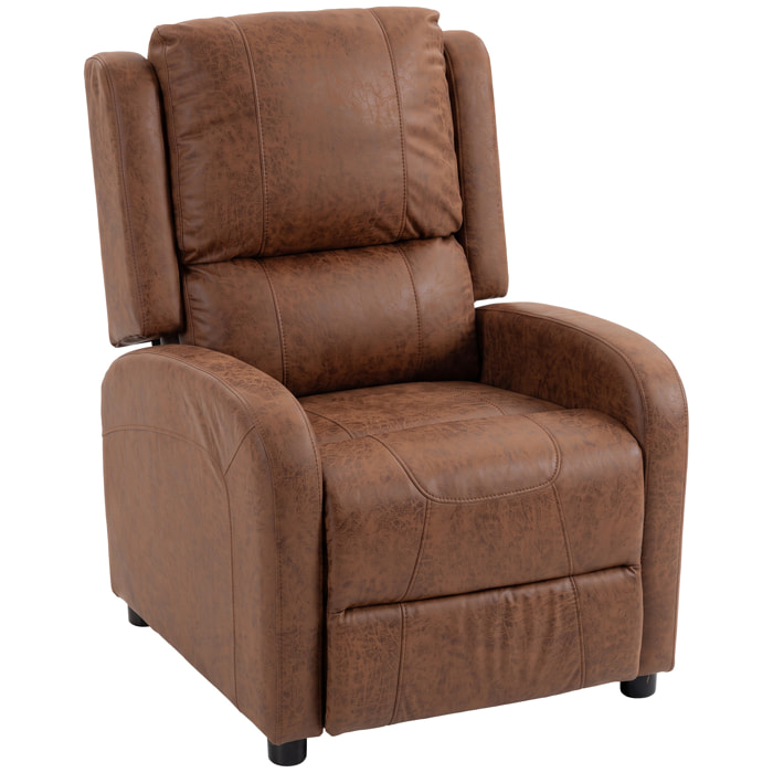 HOMCOM Sillón Relax Reclinable, Sillón Reclinable Manual, Tapizado en Cuero Sintético, Instalación Rápida, Reposapiés, Muelles Ensacados y Acolchado Grueso, para Salón, Dormitorio, Oficina, Marrón