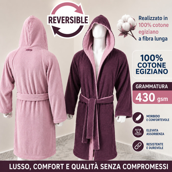 COTONE EGIZIANO Accappatoio Reverse in cotone egiziano 430 gr_Pink Mela