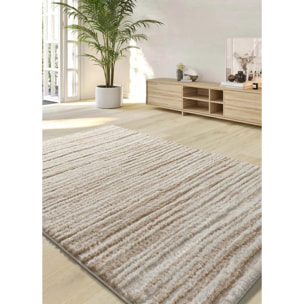 LIMA Alfombra shaggy estilo escandinavo con relieve beige, varias medidas disponibles