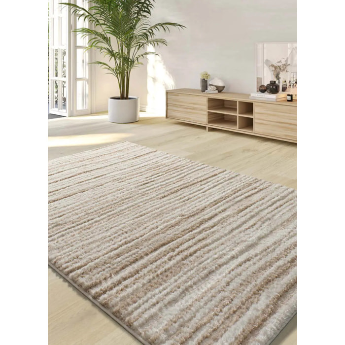 LIMA Alfombra shaggy estilo escandinavo con relieve beige, varias medidas disponibles