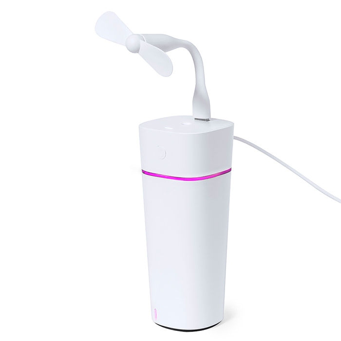 Humidificador de 240 ml con ventilador integrado, 2 modos de vapor e iluminación LED multicolor.
