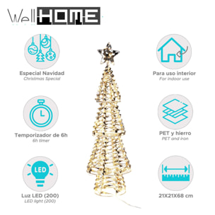 árbol de navidad con 200 micro luces led en blanco cálido diseño retorcido 21x21x68cm