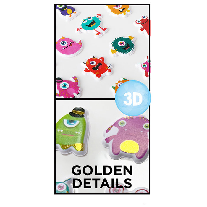 PACK 24 Uds. ADESIVI STICKERS IN RILIEVO DESIGN MOSTRI