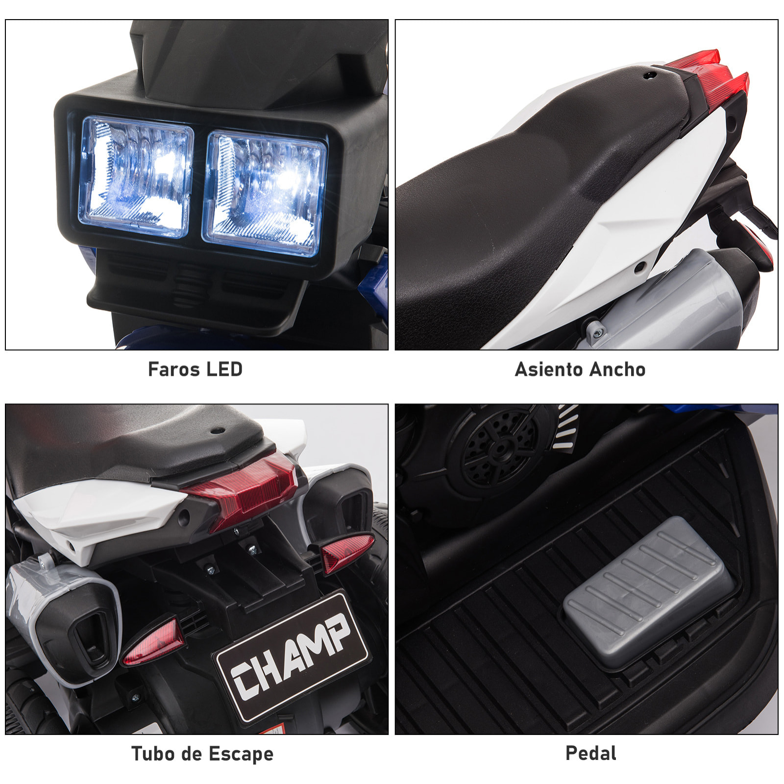 Moto Eléctrica Infantil +3 Años Batería 6V con 3 Ruedas Luces Música Azul Negro