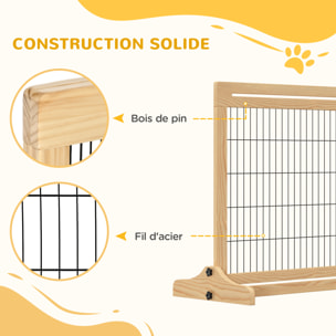 Barrière de sécurité chien barrière autoportante longueur réglable dim. 104-183L x 36l x 69H cm bois pin verni acier noir