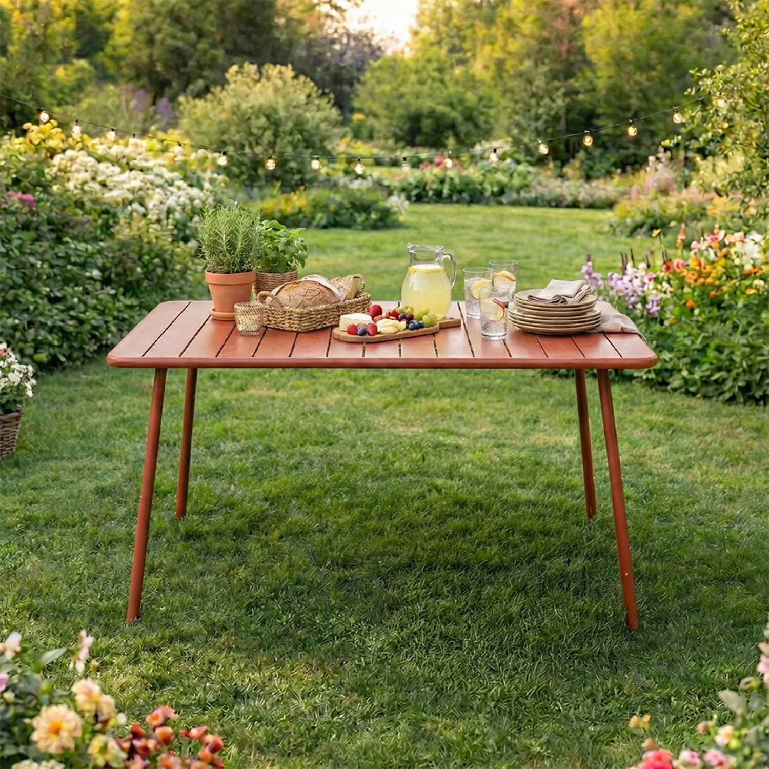 EVORA Table de jardin 4 à 6 places 120cm terracotta