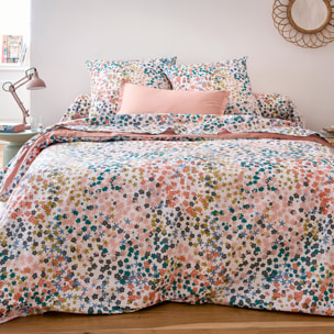 Housse de couette percale de coton 80 fils motif floral - Rose