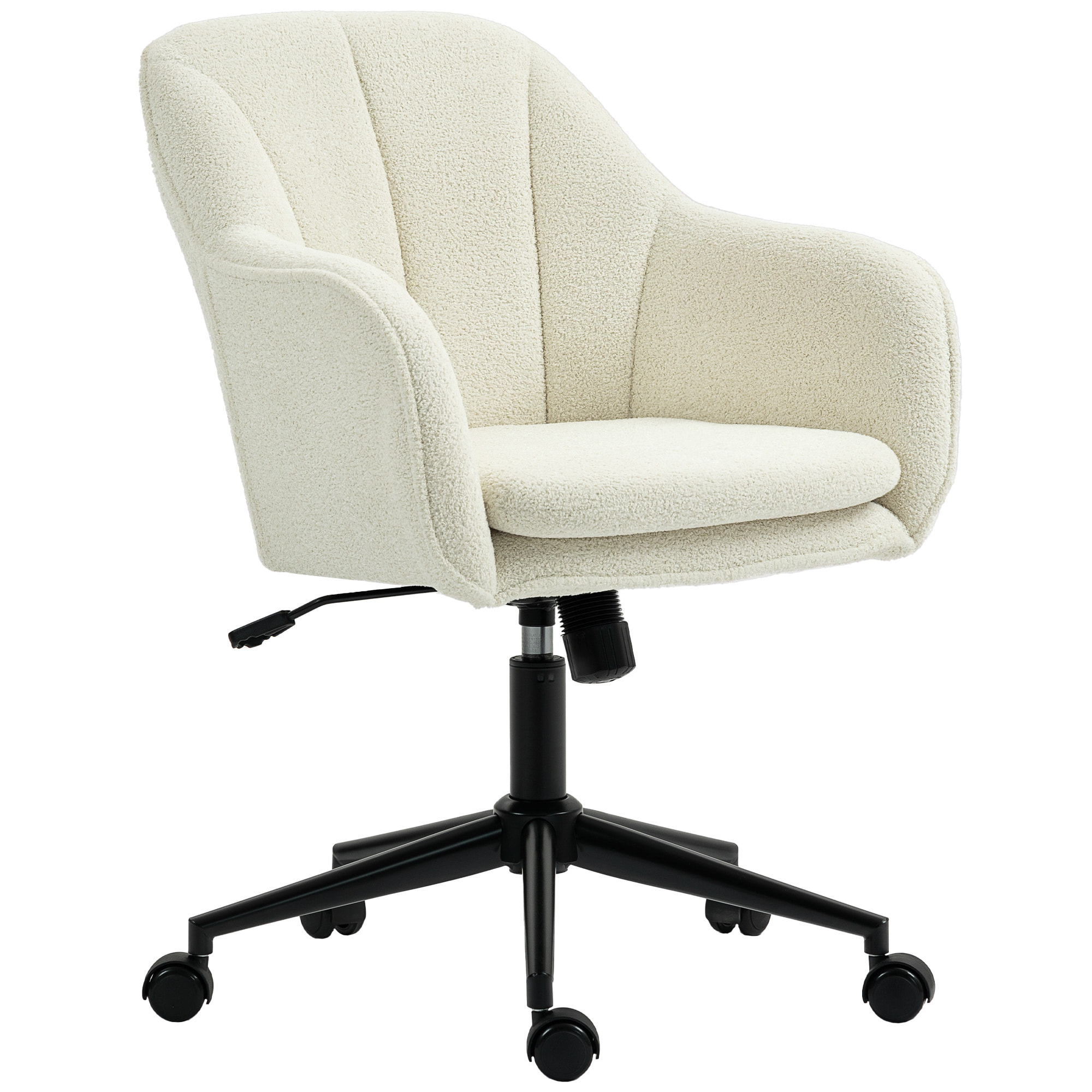 Chaise de bureau design bouclette beige clair piètement acier noir