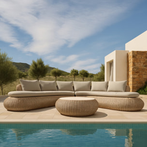 Salon de jardin 7 places en résine tressée effet rotin beige  MAJORELLE