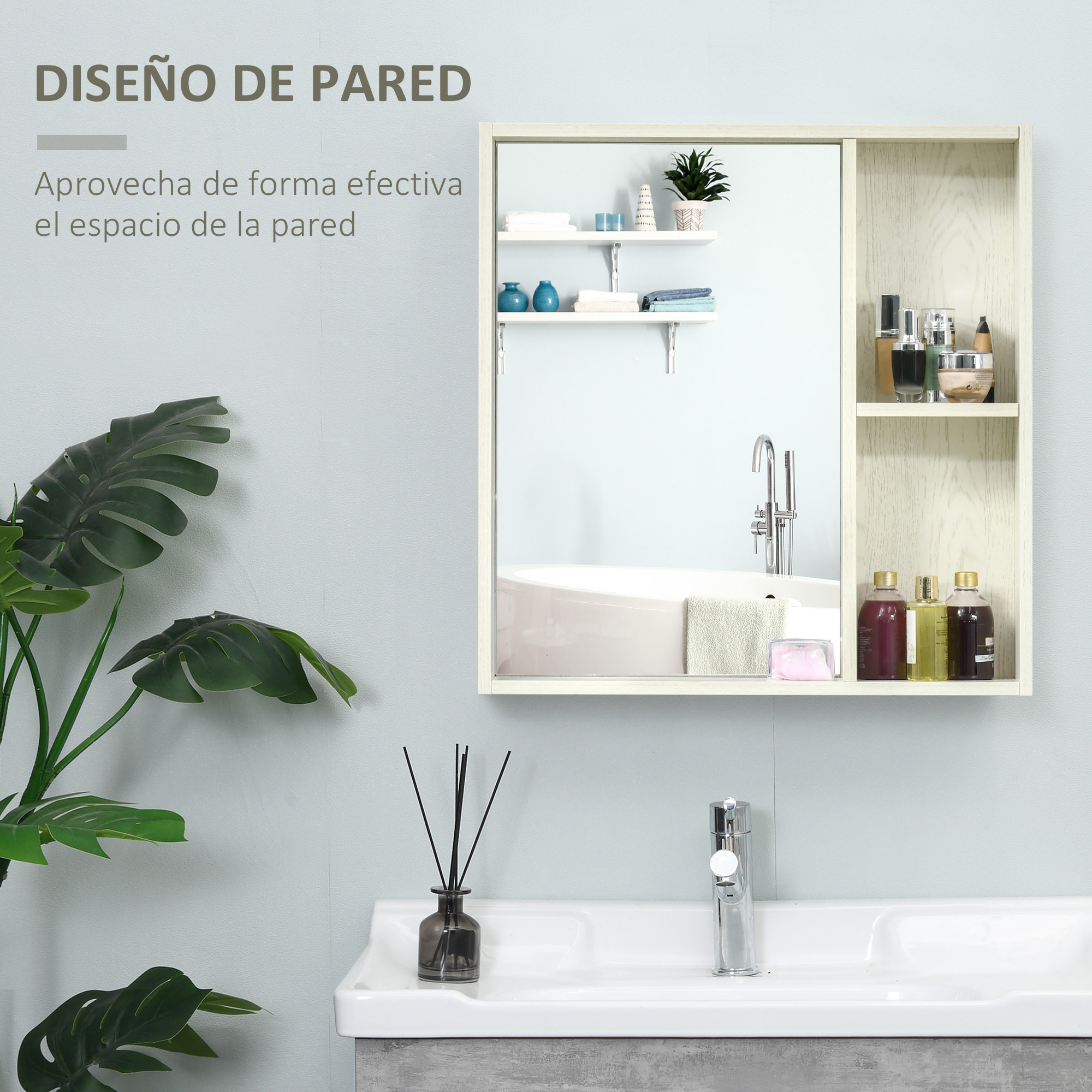 Armario de Baño con Espejo Armario con Espejo para Baño con Estantes Mueble para Baño Estilo Moderno 63x15x65 cm Blanco