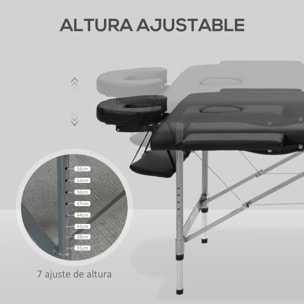 HOMCOM Camilla de Masaje Plegable Mesa de Masaje Portátil con Altura Ajustable en 7 Posiciones Reposacabezas y Marco de Aleación de Aluminio para Fisioterapia Carga 130 kg 186x71x62-83 cm Negro