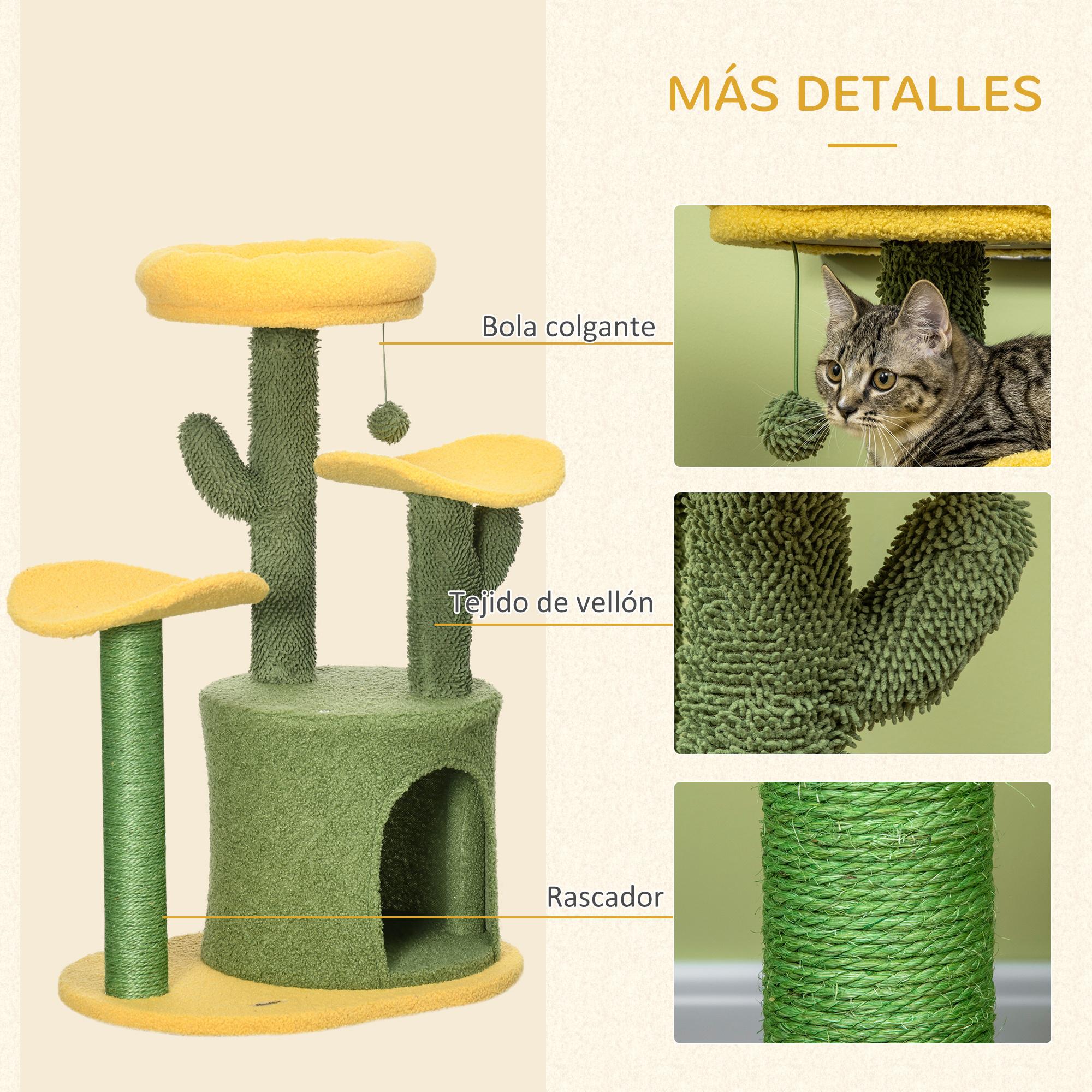 Árbol Rascador para Gatos en Forma de Cactus Altura 83 cm con Cama Caseta Postes