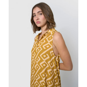 Vestido corto cuello pico bambula detalles plisados baladi limón