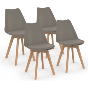 Chaises Nordia assise taupe et pieds bois - lot de 4