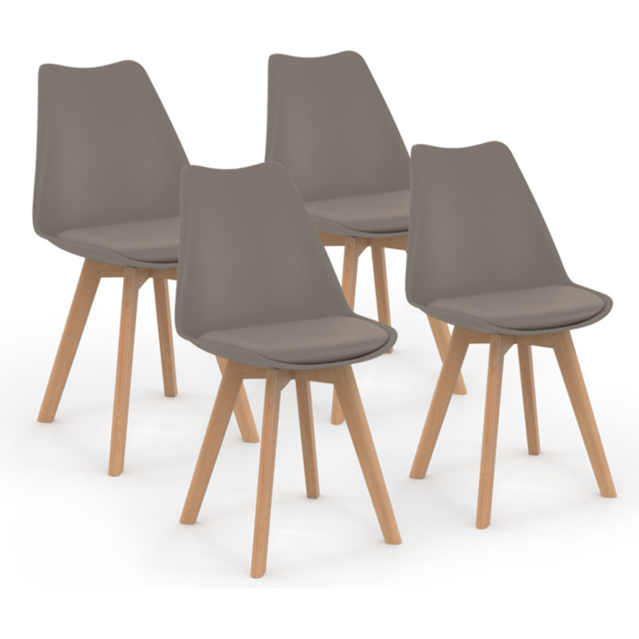 Chaises Nordia assise taupe et pieds bois - lot de 4