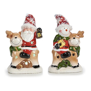 Pack de 2 figuras Papá Noel y muñeco de nieve.