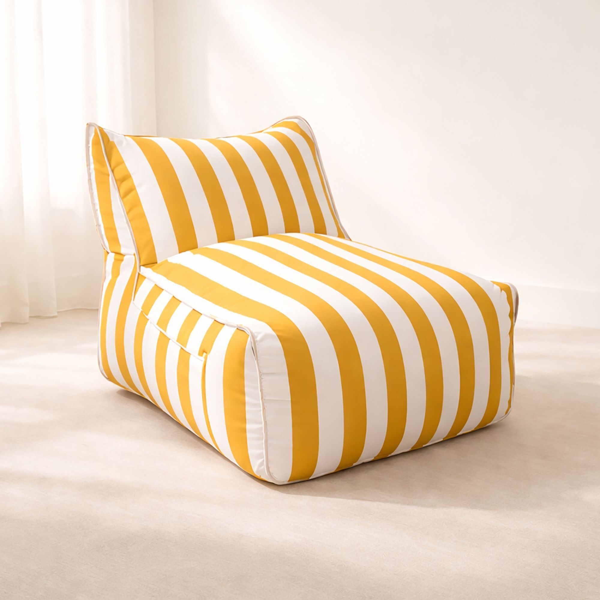 Fauteuil d'extérieur 75x95x70cm en tissu à rayure jaune et blanc FLAVIO