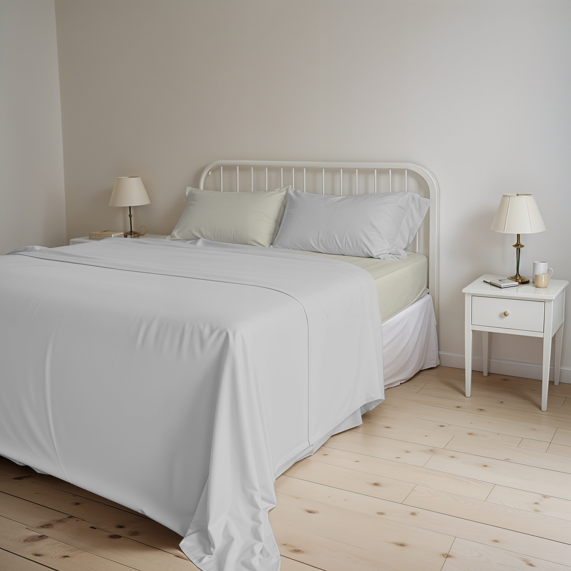COMPLETO LETTO NATURAL COLOR, 100% Cotone, Made in Italy - GRIGIO CHIARO/PANNA