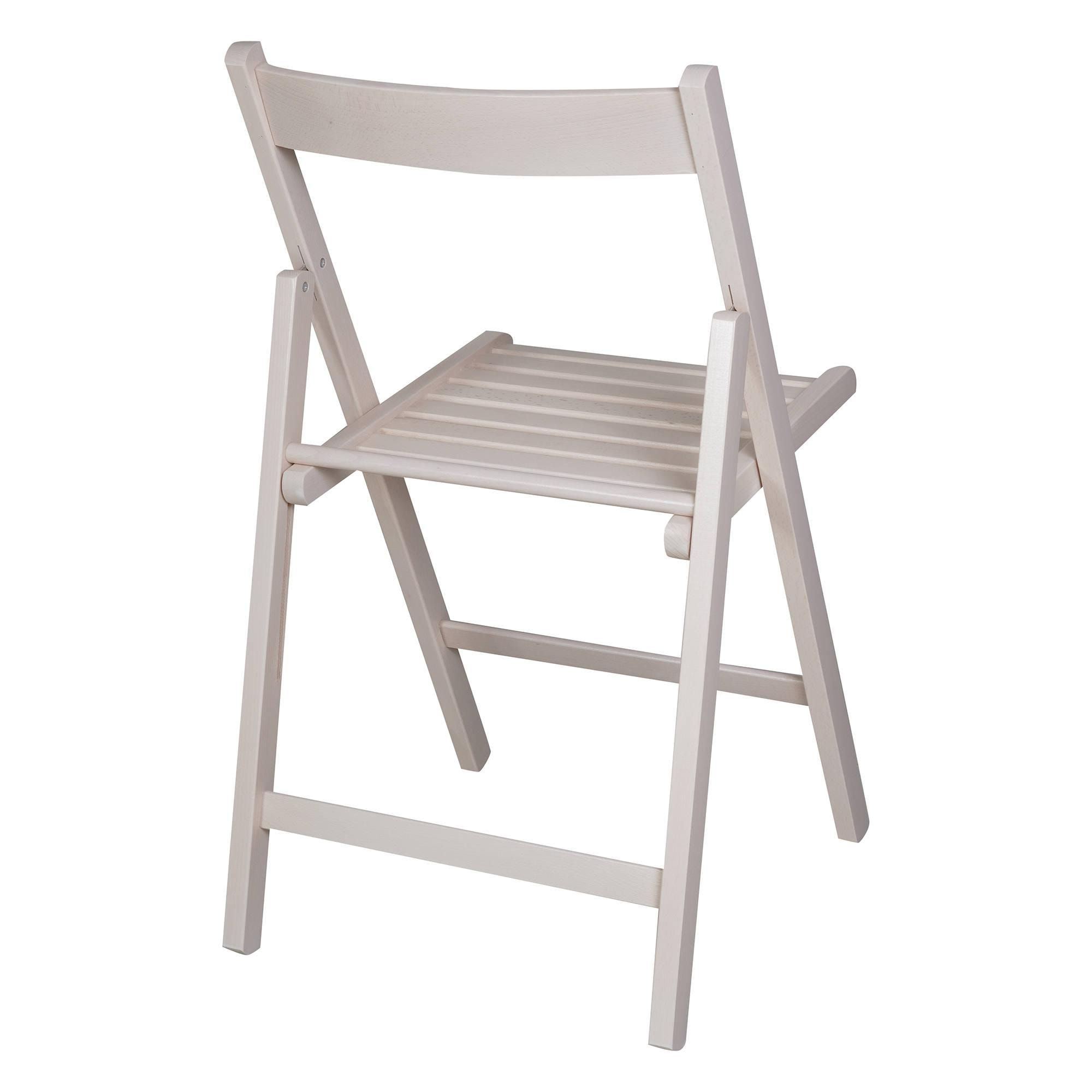 Sedia pieghevole moderna in legno, per balcone o giardino, cm 42x48h79, Seduta h cm 47, colore Bianco