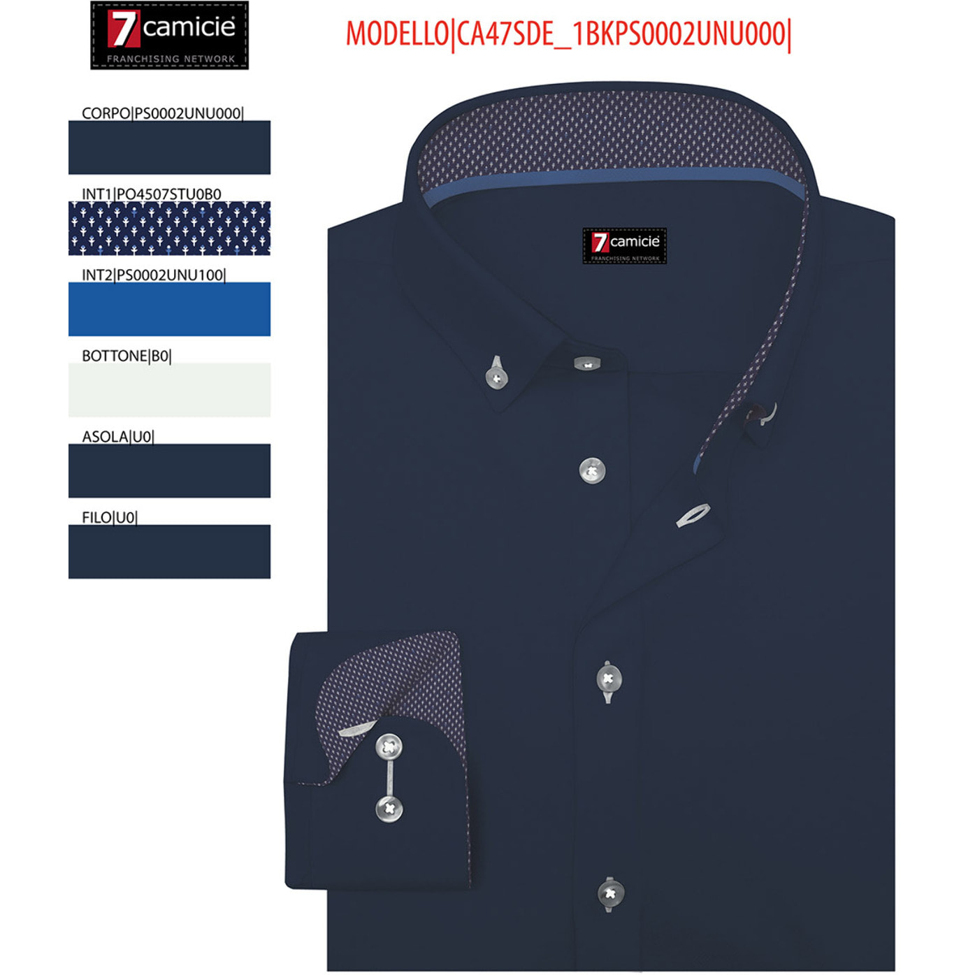 camicia uomo 1 bottone button down slim Popeline Stretch Unito Blu