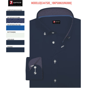 camicia uomo 1 bottone button down slim Popeline Stretch Unito Blu