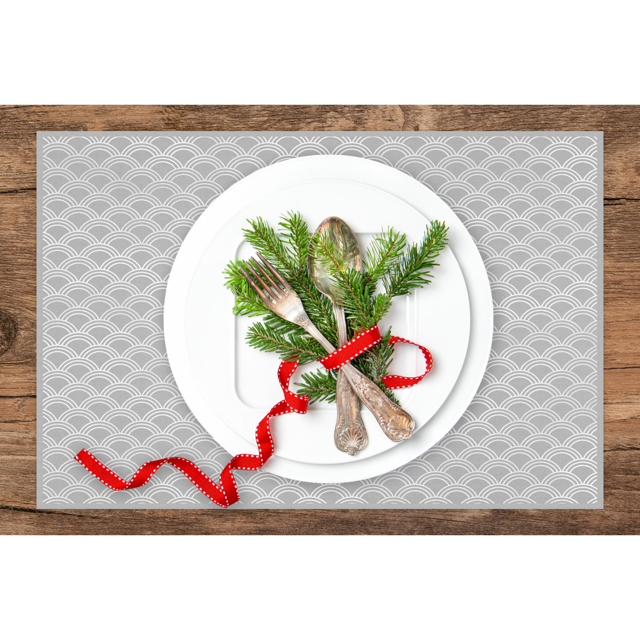 VINILIKO, set de 4 individuales de mesa Olas japonesas gris 4u-30x45 cm