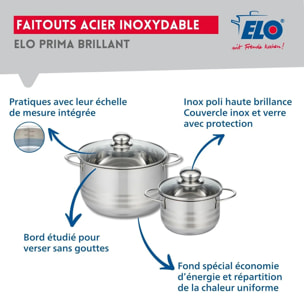 Ensemble de 2 Poêles de cuisson 24 et 32 cm et 2 faitouts 16 et 24 cm Elo Profi Brillant