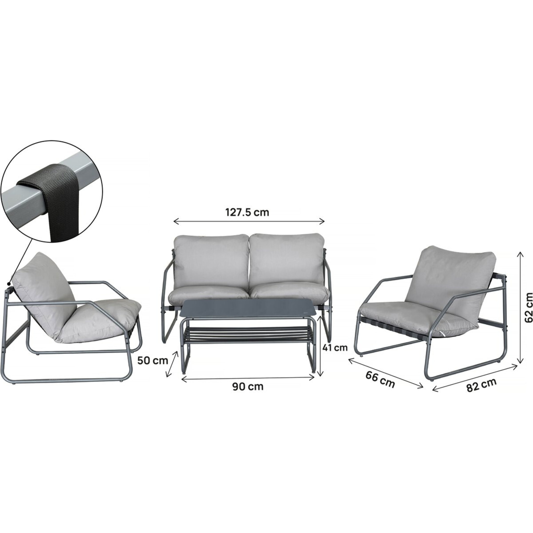 Salon de jardin en métal avec coussins "Sora" - 4 places - Gris