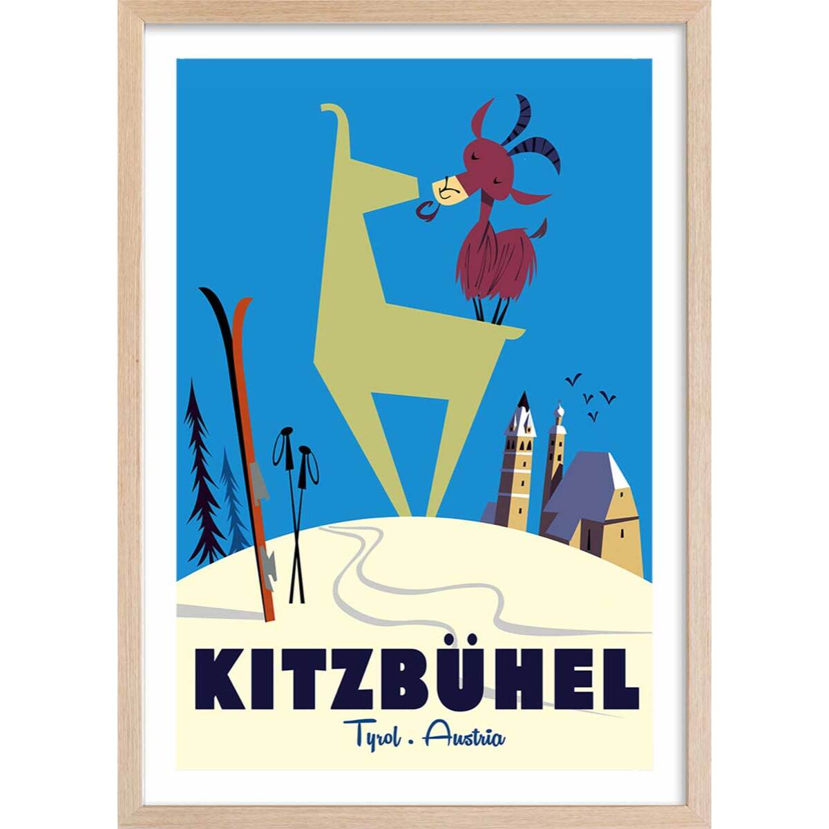 Poster de bisous de kitzbuhl Affiche + cadre en bois - Chêne