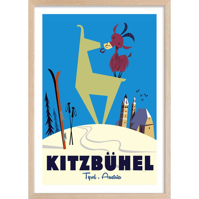 Poster de bisous de kitzbuhl Affiche + cadre en bois - Chêne