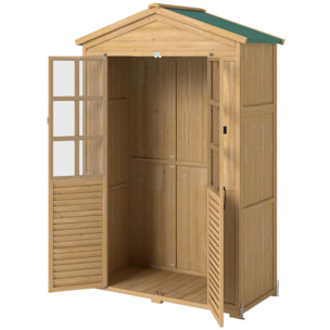 Armoire de jardin 0,6 m² bois acrylique 2 portes 3 étagères toit double pente bitumé
