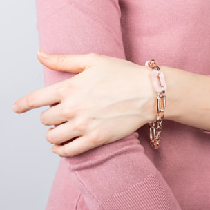 Bracciale a Maglie Rettangolari in Pietra Naturale Quarzo Rosa