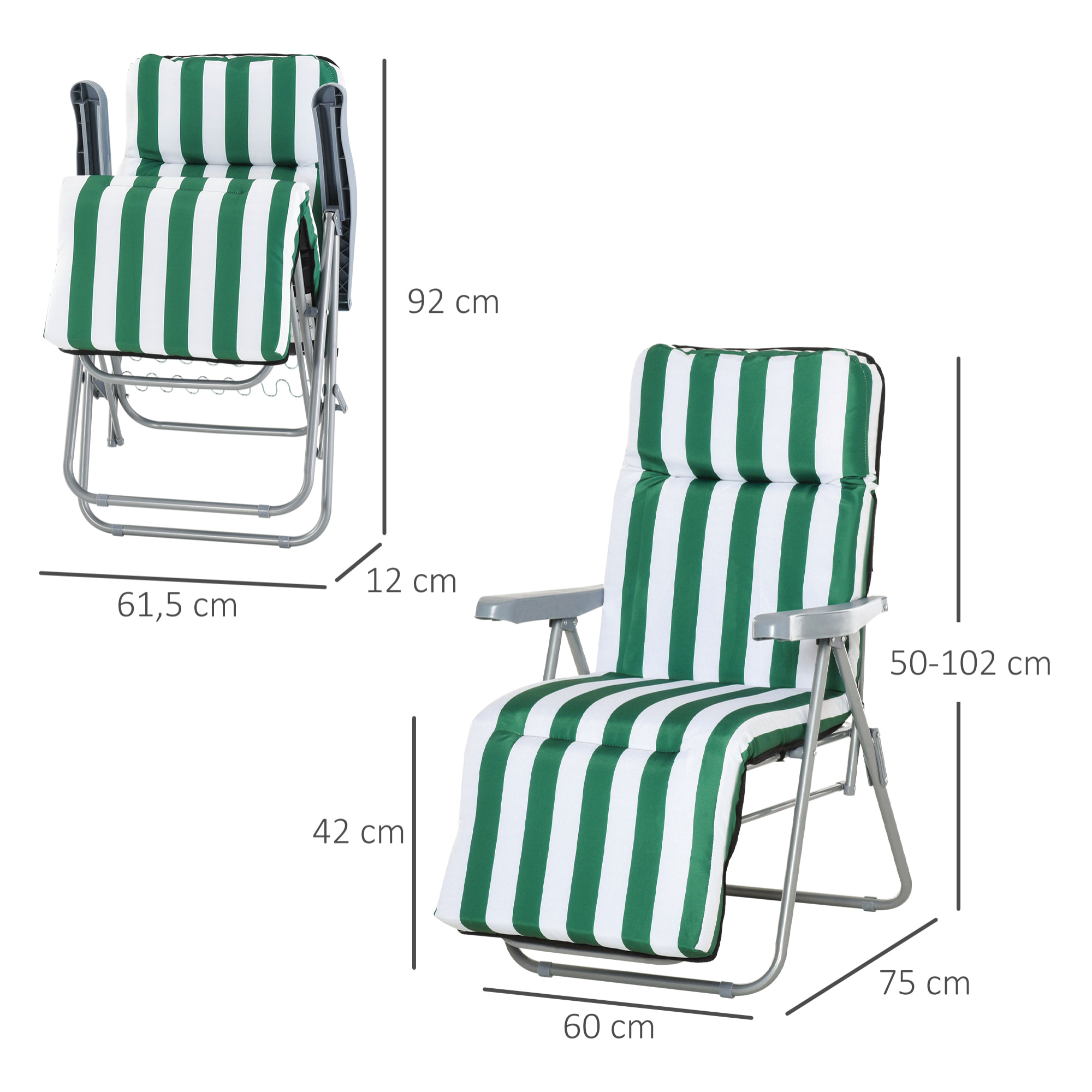 Conjunto 2 Tumbonas para Playa de Acero Verde y Blanco