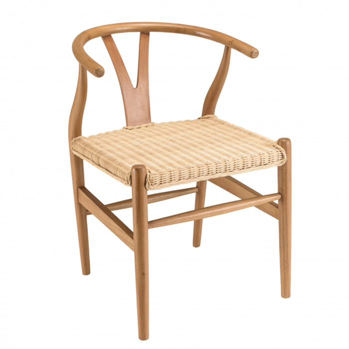 WILL - Chaise en bois de mahogany, dossier arrondi et assise en rotin