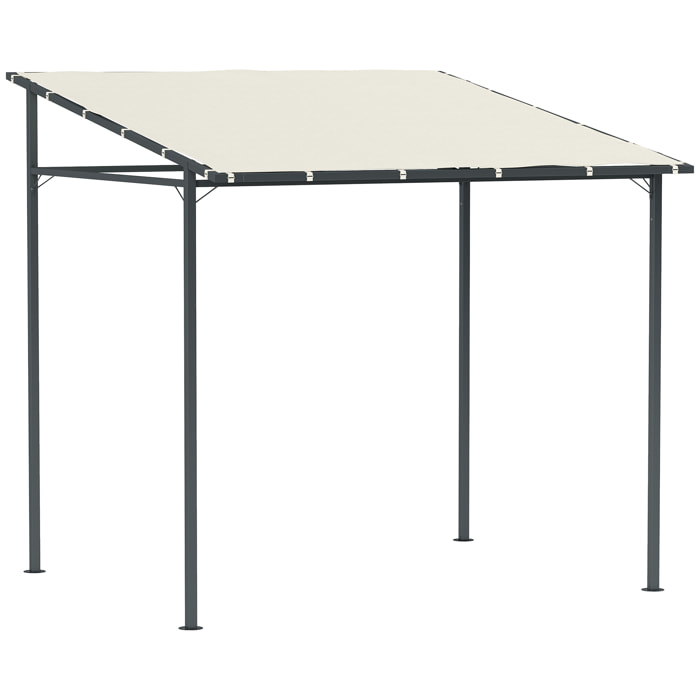 Pérgola de Pared 2,4x2,4 m Cenador de Jardín con Techo Inclinado Protección UV 30+ Impermeable y Marco de Metal para Patio Terraza Balcón Crema